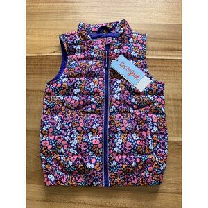 Cat & Jack Toddler Girls Puffer Vest Quilted Floral Print Multicolor Size 2T